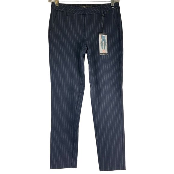 Liverpool Pants - Liverpool Pants Womens 30" Blue Striped Knit Trouser Straight Leg Mid Rise $98